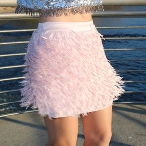 Express Pale Pink Fringe Mini Skirt
